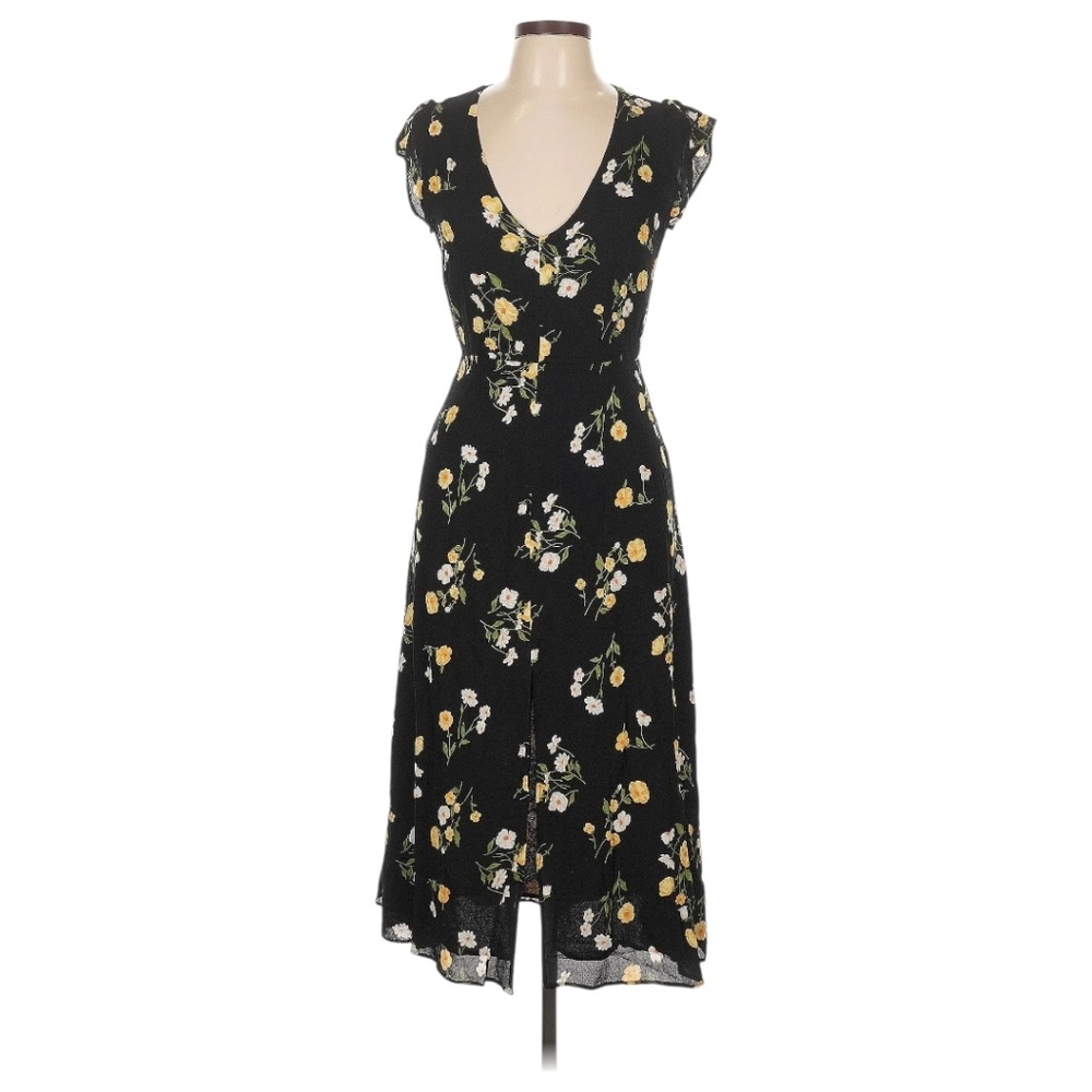 Reformation 100% Viscose Black Floral Open Back Midi Dress Size 12